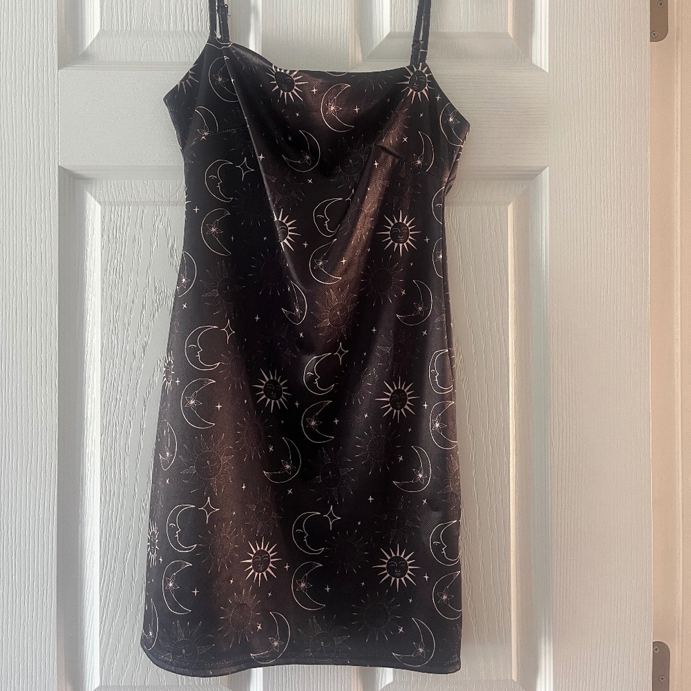 Sun and moon black mini dress